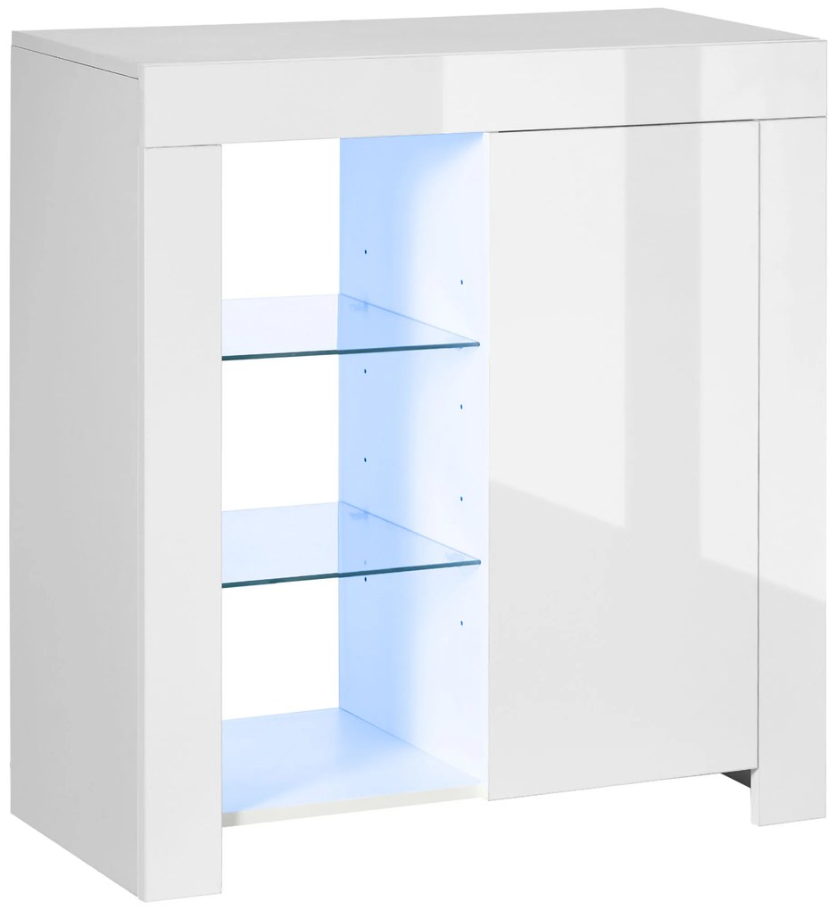 HOMCOM Cabinet Depozitare cu Iluminare LED, Rafturi Deschise și Ușă, Design Modern pentru Living | Aosom Romania