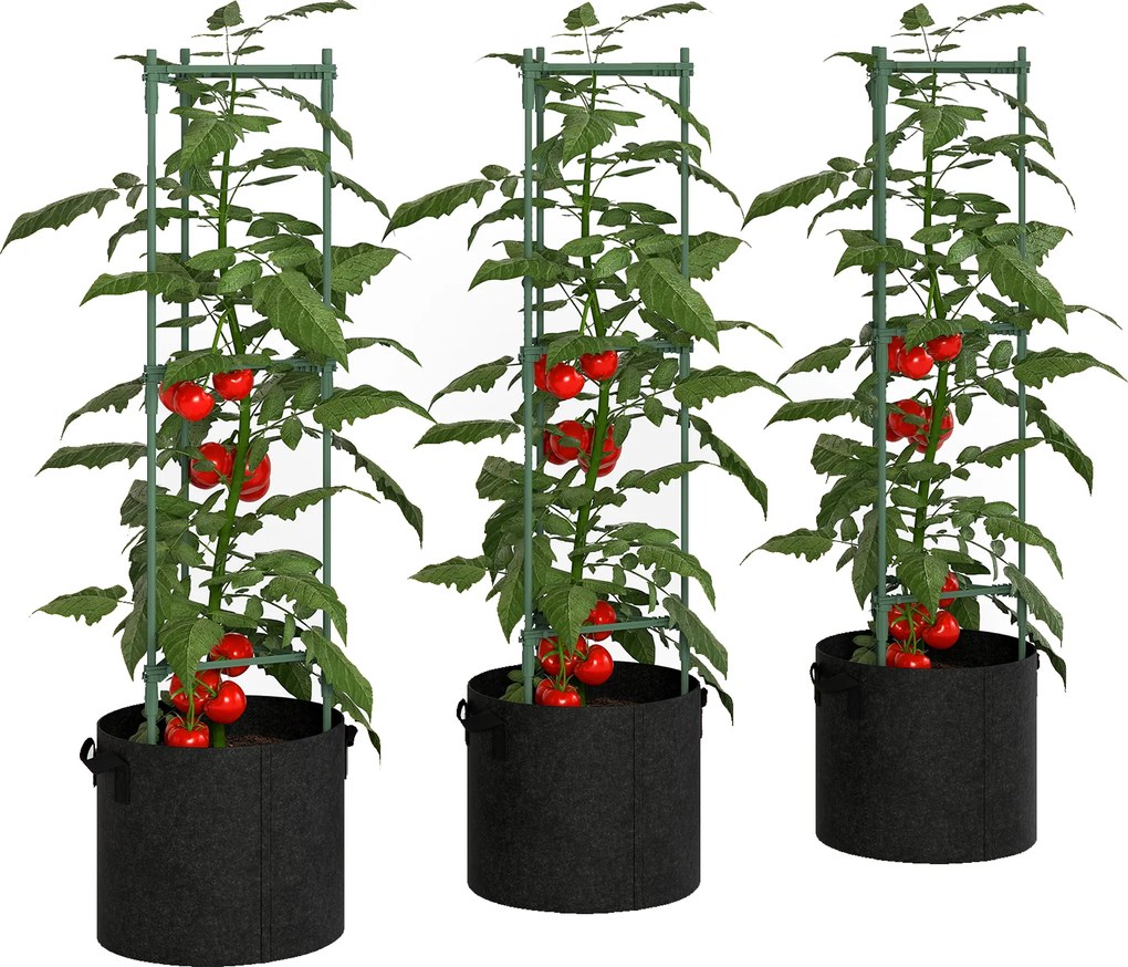 Outsunny Patură înălțată cu suport pentru cățărători saci 83,7 litri set de 3 jardiniere triunghiulare suport roșii 35 x 35 x 120 cm | Aosom Romania