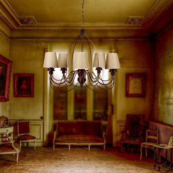 Candelabru pe lanț CLASSIC 6xE14/40W/230V bronz/bej