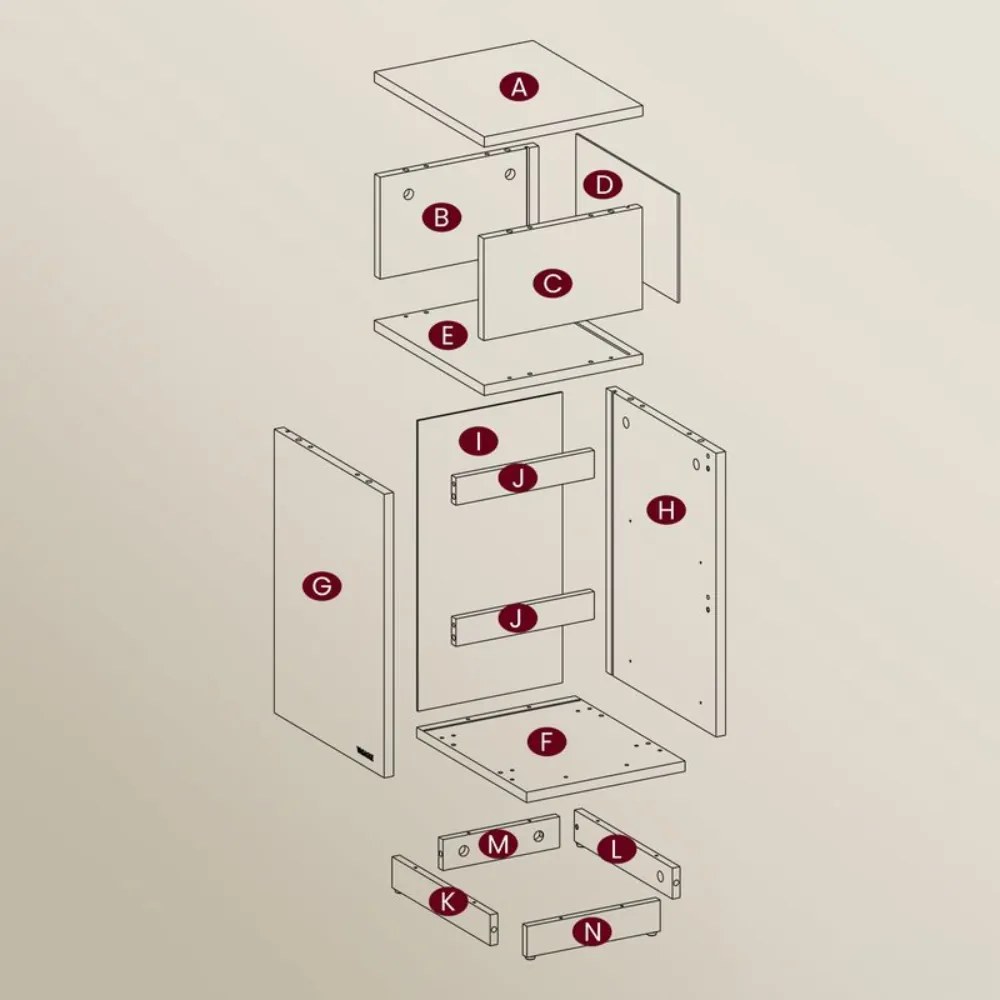 Noptieră ROBIN, 30x25x65cm, alb/bej Vasagle