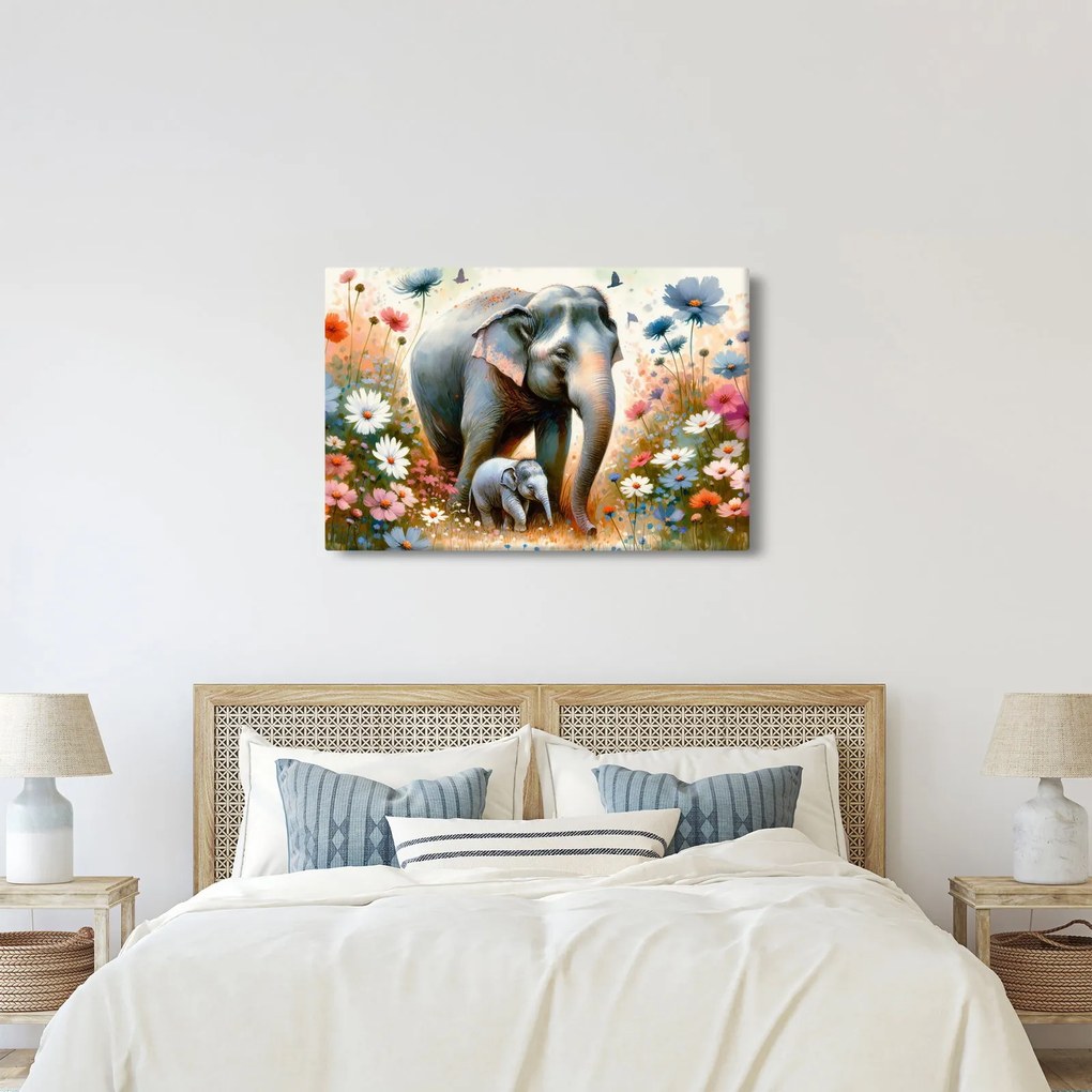 Tablou - Mama elefant, acuarelă (90x60 cm)