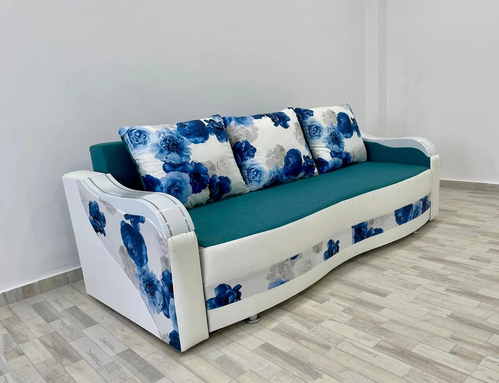 Canapea Andreea 2, culoare turcoaz / alb, 220 x 90 cm