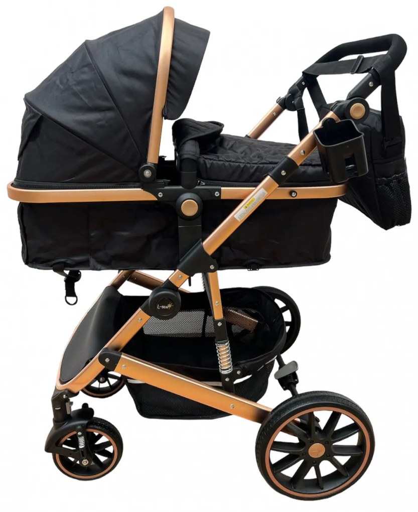 Carucior 3 in 1 cu scoica auto, transformabil, reversibil, cu roti cauciuc, 0-36 luni - CPC-37-negru