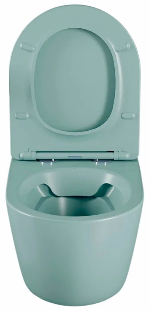 Set vas wc suspendat, verde turcoaz, mat, rimles , capac softclose, Rotund, Foglia Oslo Turcoaz