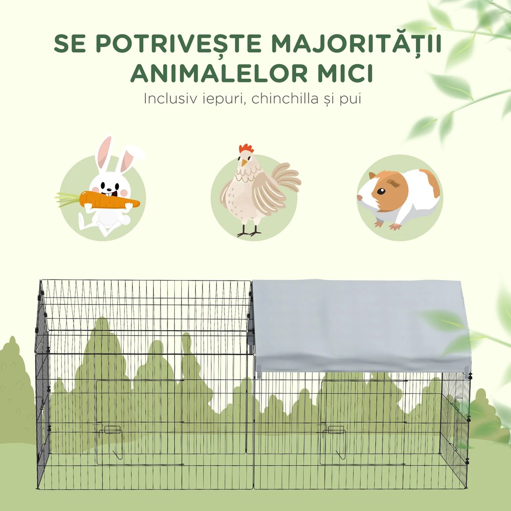 PawHut Cușcă pentru găini cu Acoperiș din Țesătură 220x85x103cm Argintiu | Aosom Romania