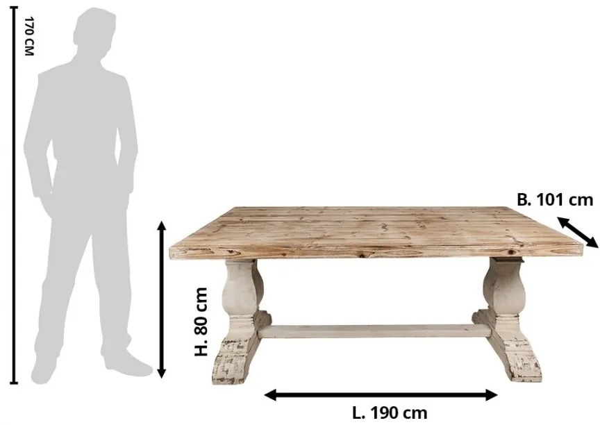 Masă de dining shabby chic, cu finisaj alb antichizat, Belle Époque