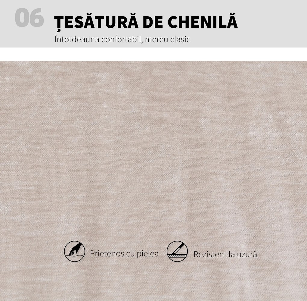 Scaun de Birou HOMCOM, Reglabil, Înclinabil și Rotativ, din Chenille și Oțel, 62x67x83-93 cm, Bej | Aosom Romania