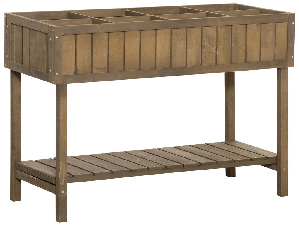 Outsunny Ghiveci pe Picioare pătrat Potager raft dim. 110L x 46l x 76H cm 8 Compartimente Inserturi de irigare Lemn de Brad | Aosom Romania