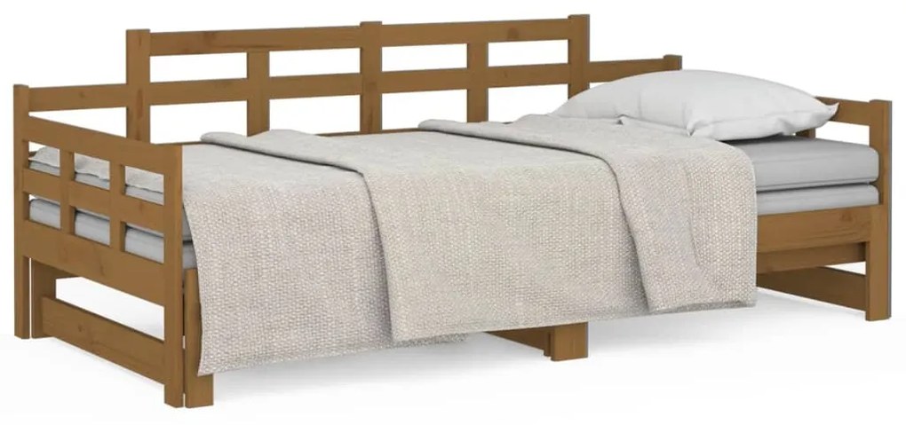 820350 vidaXL Pat extensibil de zi, maro miere, 2x(80x200) cm, lemn masiv pin