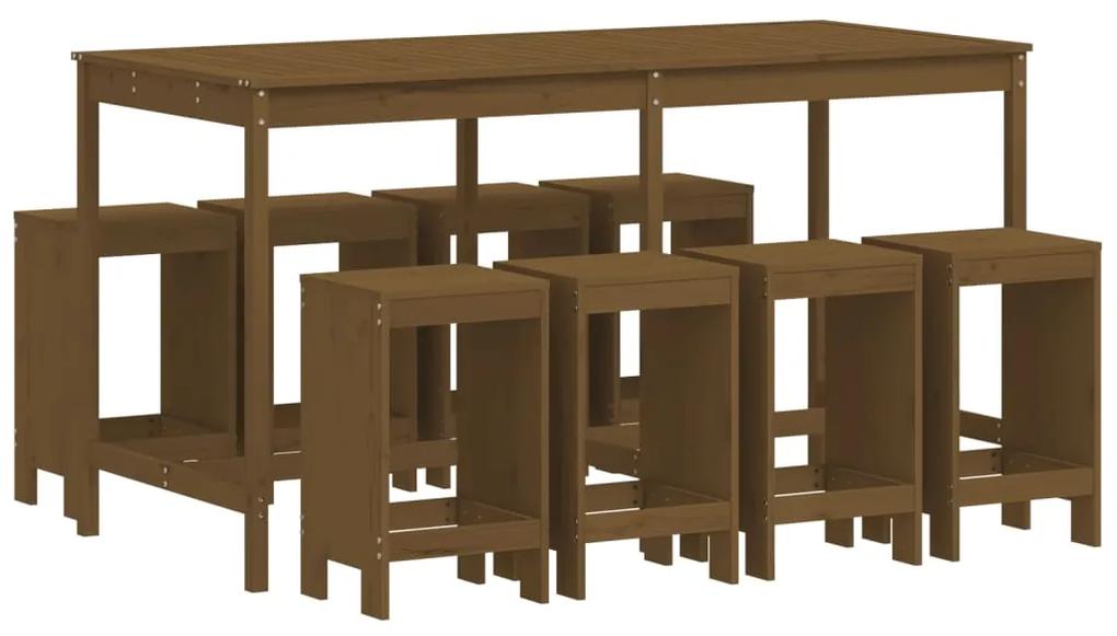 3157760 vidaXL Set mobilier bar de grădină, 9 piese, maro miere lemn masiv pin
