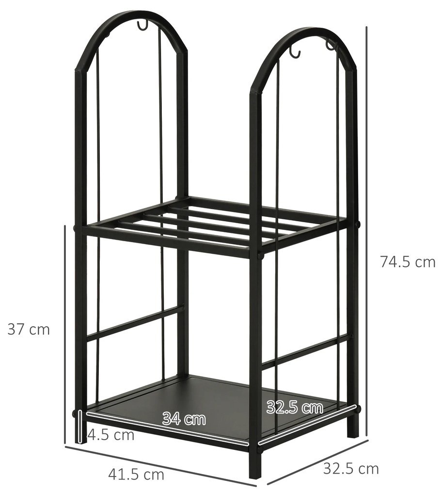 Outsunny Suport pentru Lemne cu 2 Rafturi, Lopată, Mătură și Clește, 41,5x32,5x74,5 cm, Negru | Aosom Romania