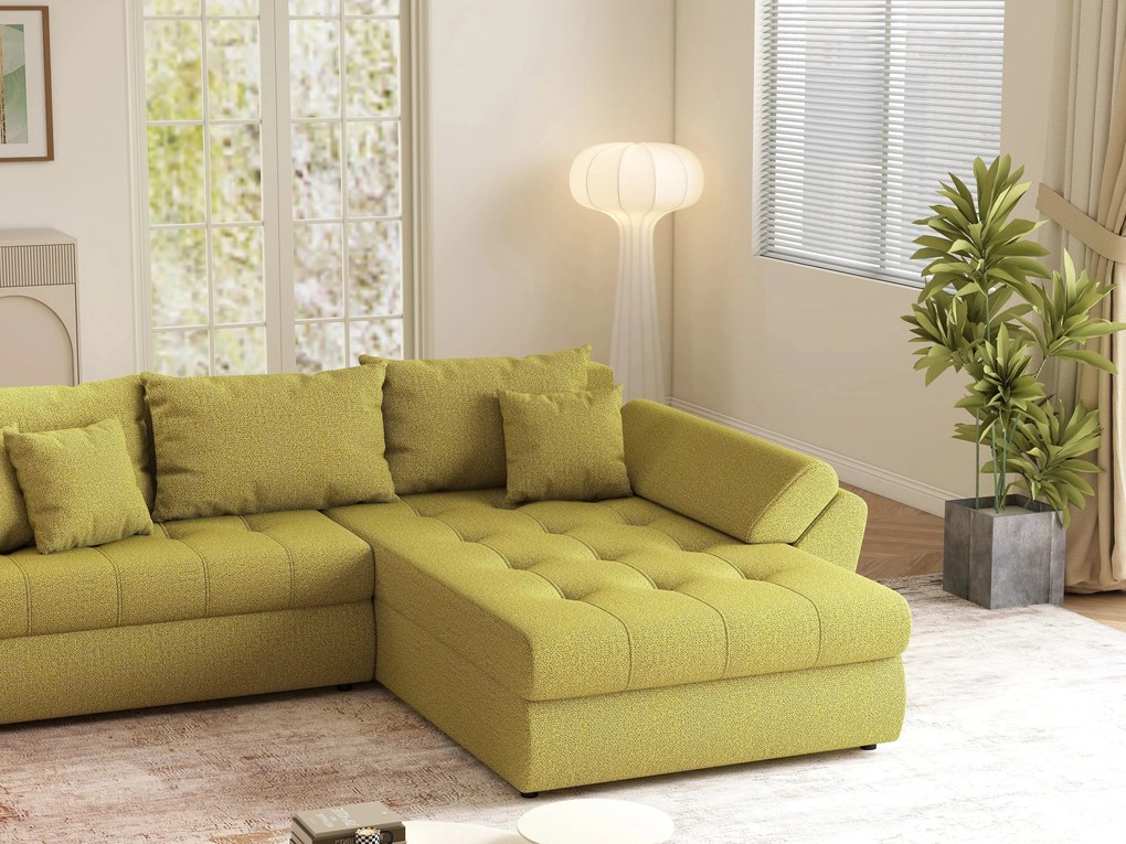 Colțar extensibil dumonde cu ladă de depozitare si sezut confortabil din spuma high-density, Loana Enjoy Green II 270x185 cm
