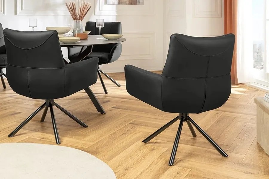 Set de 2 scaune pivotante SIGNATURE piele naturala neagra