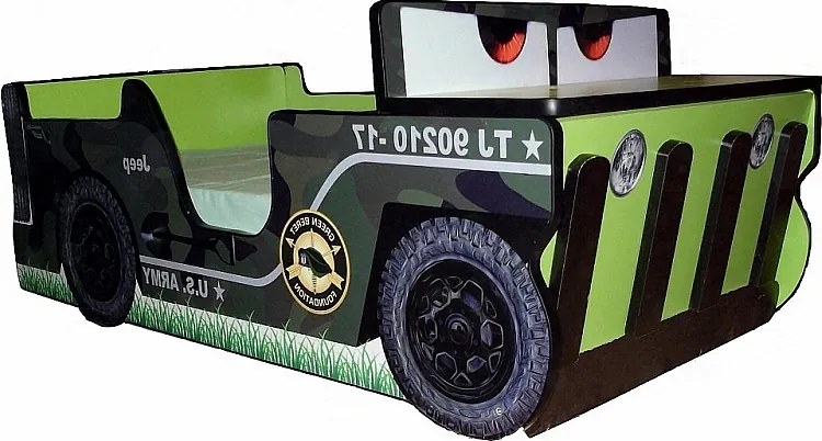 Pat copii masina "Jeep" cu spatiu depozitare