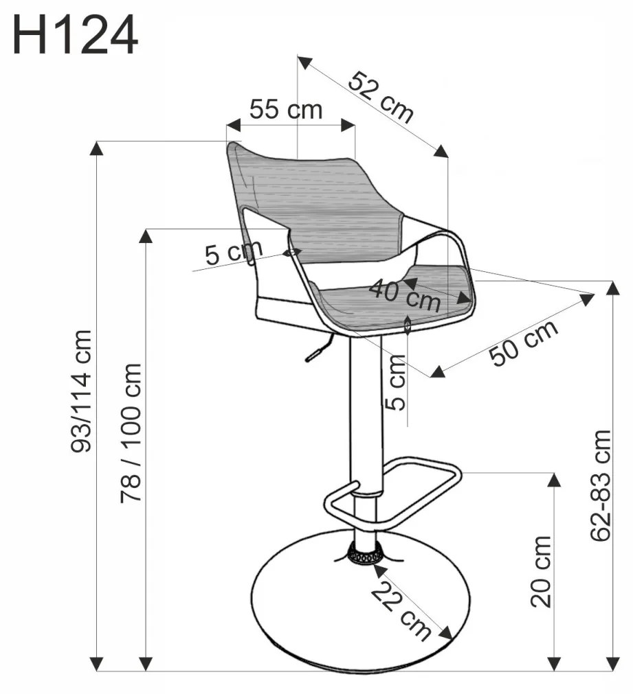 Scaun de bar H124 negru/nuc