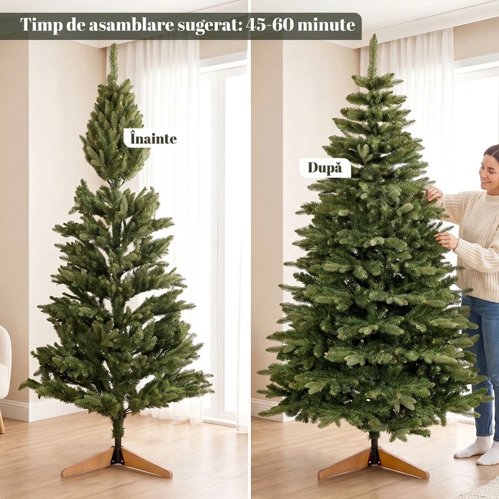 HOMCOM Brad artificial de Crăciun Brad Nobil, 1161 ramuri, 210 cm, verde | Aosom Romania