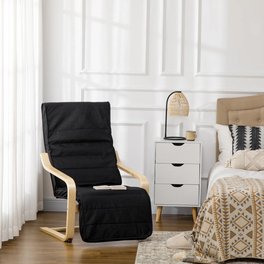 HOMCOM Fotoliu Relaxant Confort si Relaxare cu Cotier reglabil detasabil 94 x 66,5 x 100 cm Lemn Masiv Negru | Aosom Romania