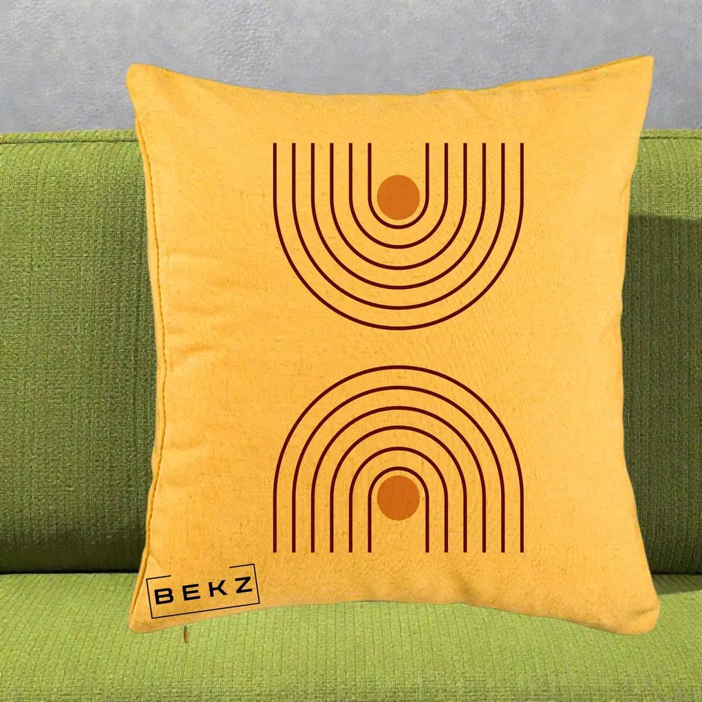 Perna Decorativa Geometric Boho Arc, 40x40 cm, Galben, Husa Detasabila, Perna Inclusa, BEKZ®