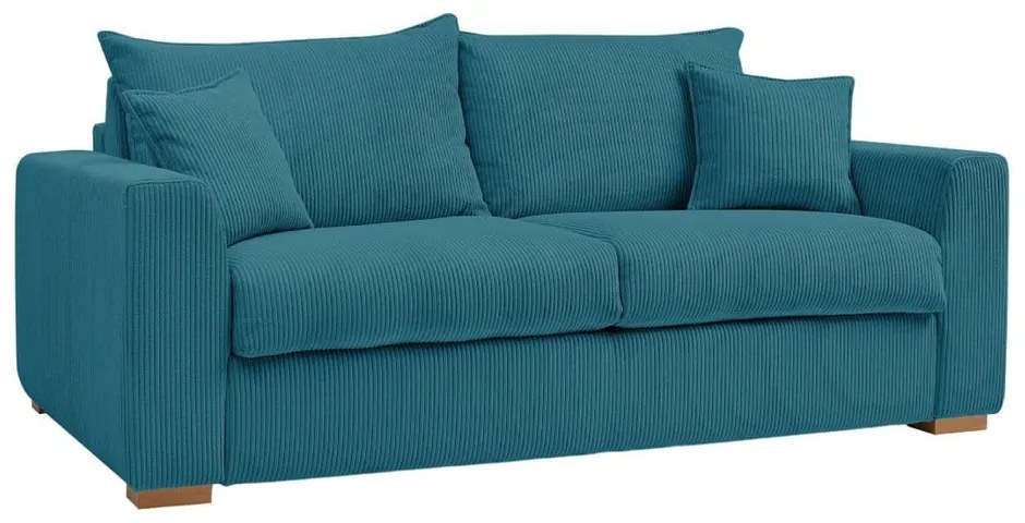 Canapea albastră extensibilă cu tapițerie din catifea reiată 225 cm Augustin – Bobochic Paris