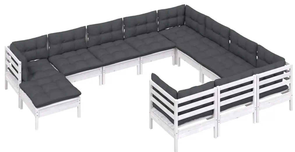 Set mobilier gradina cu perne, 11 piese, alb, lemn de pin Alb, 1