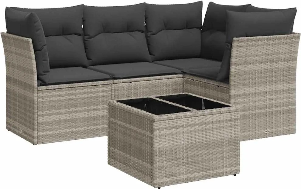 vidaXL Set canapele de grădină cu perne, 5 piese gri deschis poliratan