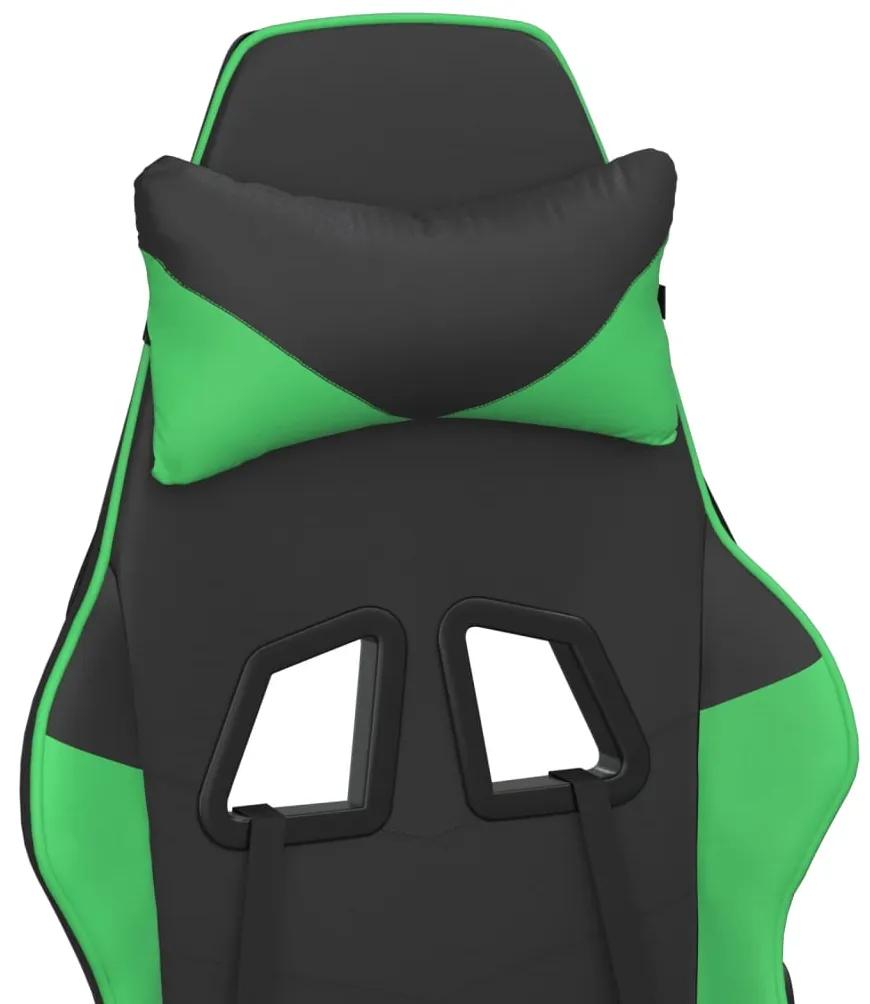 Scaun gaming de masaj suport picioare, negru verde, piele eco