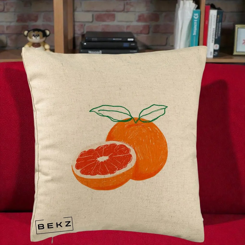 Perna Decorativa Grepfrut Citrus, 40x40 cm, Bej, Husa Detasabila, Perna Inclusa, BEKZ®