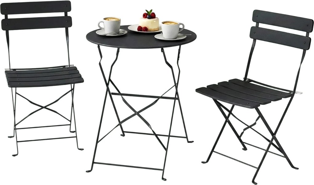 Outsunny Set bistro de grădină 3 piese Masă și 2 scaune pliante cu șipci Protecție dublă anti-rugină Negru | Aosom Romania