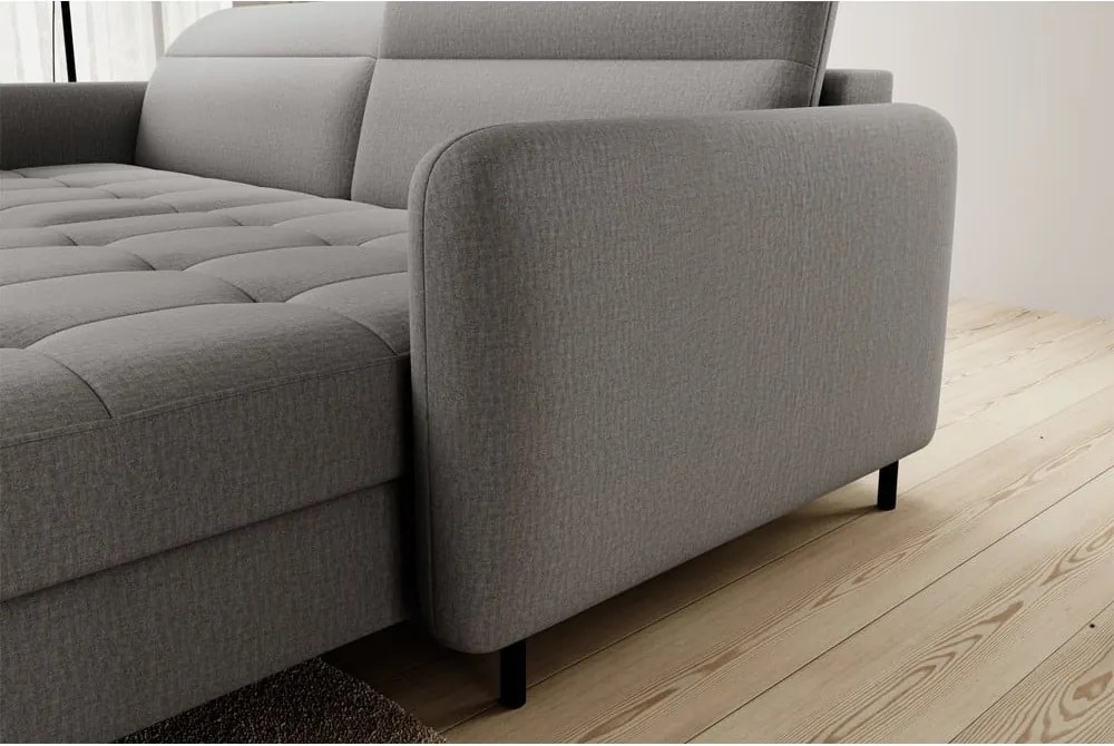 Colțar gri extensibil/cu spațiu de depozitare cu tapițerie din catifea (cu colț pe partea dreaptă/cu șezlong) Gomsi – ELTAP