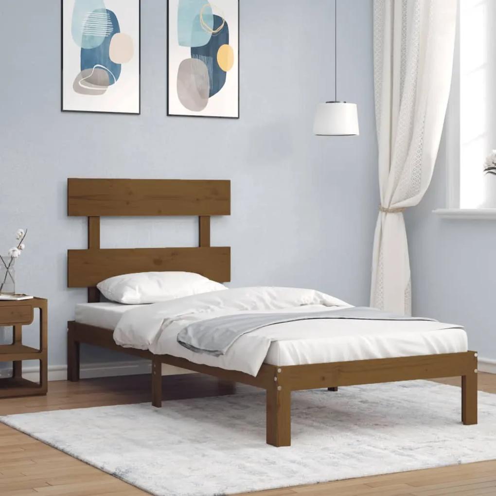 3193519 vidaXL Cadru de pat cu tăblie, maro miere, 90x200 cm, lemn masiv