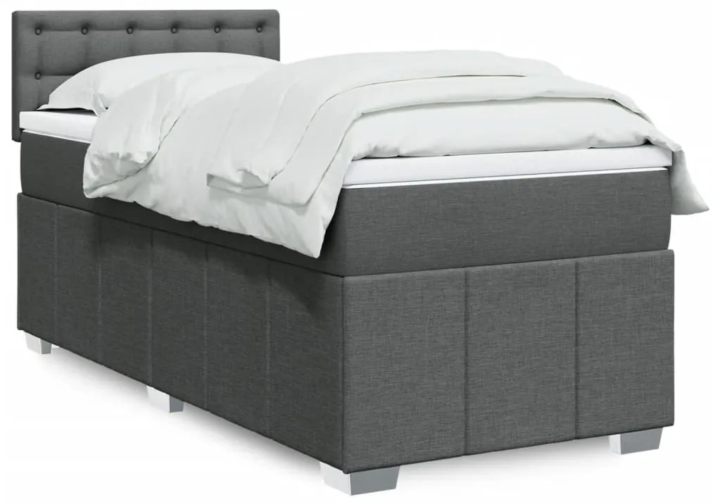 vidaXL Pat box spring cu saltea, gri închis, 90x190 cm, textil