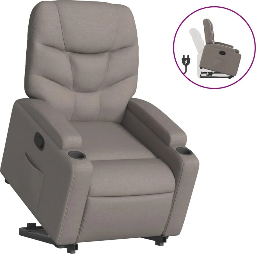 vidaXL Fotoliu rabatabil cu ridicare pe verticală, gri taupe, textil