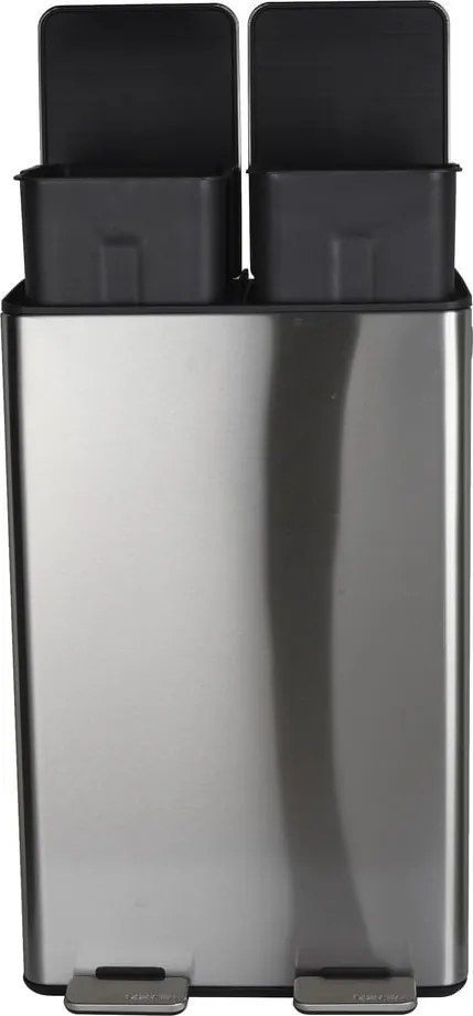 Coș de gunoi argintiu mat pentru reciclare/cu pedală 2x30 l din oțel Aliya – Spirella