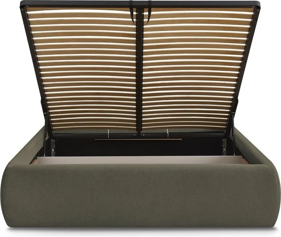 Pat matrimonial verde închis tapițat cu spațiu de depozitare/fără tăblie cu somieră 160x200 cm Inera – Bobochic Paris