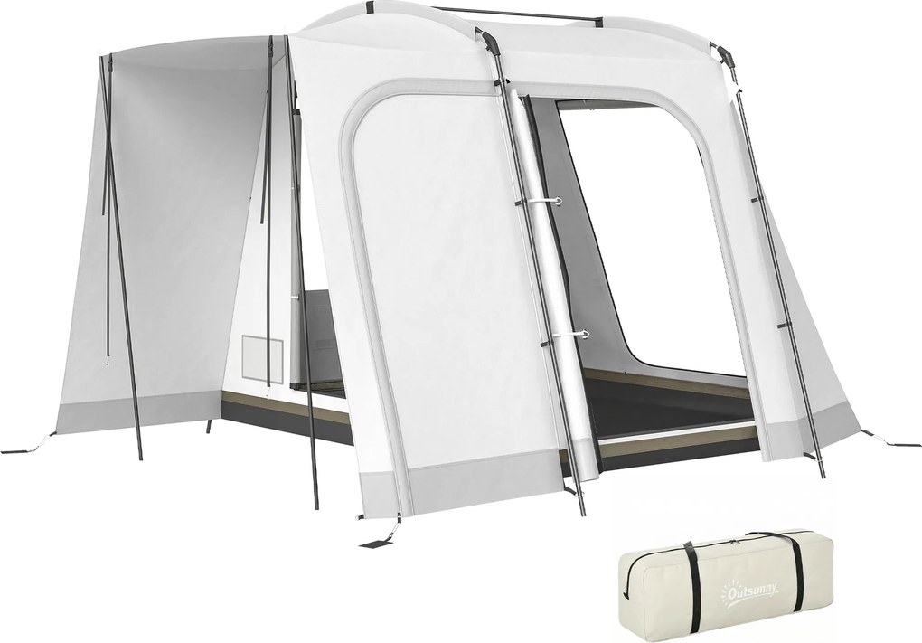 Outsunny Cort hayon pentru 2-4 persoane, 320 x 280 x 205 cm, cort auto 2 în 1 impermeabil, cort tip tunel cu 4 uși, fereastră, prelată pentru podea | Aosom Romania