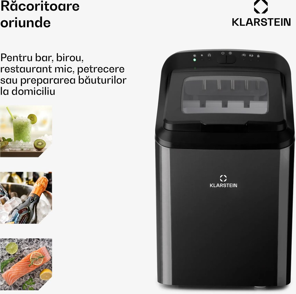 Klarstein Partytime, aparat de gheață, gheață curată, 15kg / 24h, oțel inoxidabil