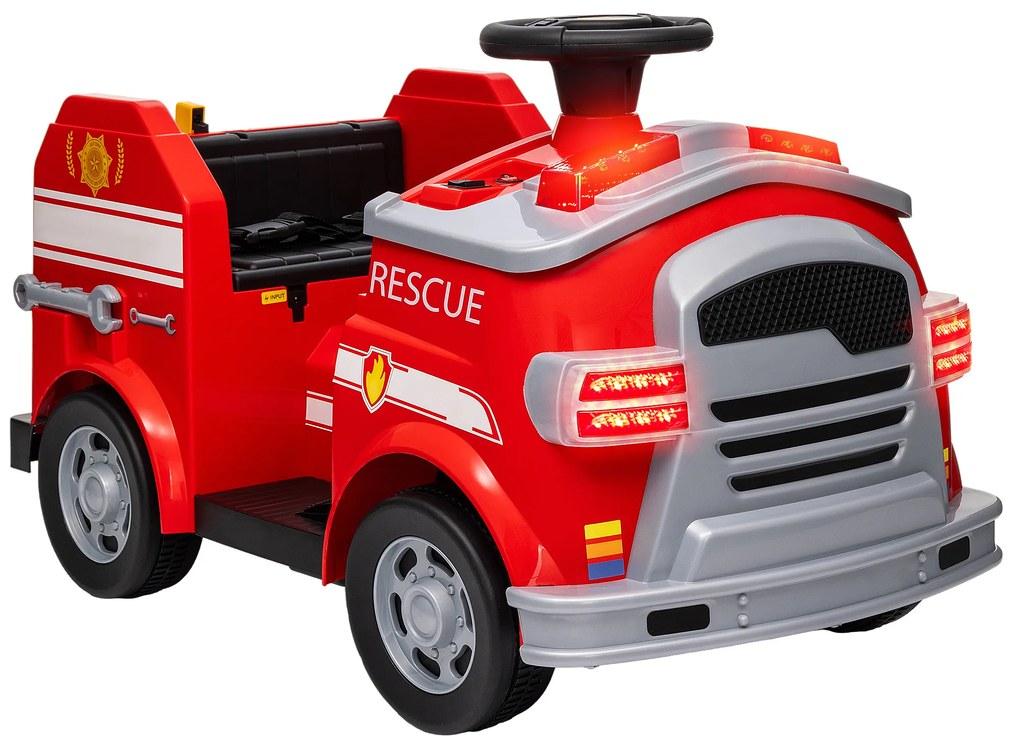 AIYAPLAY Mașină de pompieri, mașină electrică pentru copii, max. 3 km/h, sirenă, lampă de avertizare, unelte, pentru copii 3-5 ani | Aosom Romania