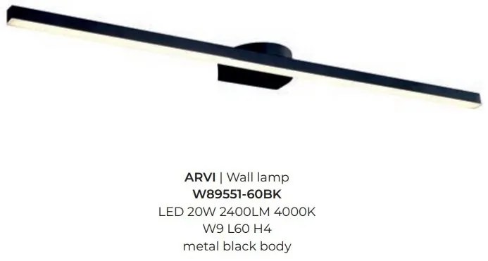 Aplica de perete LED pentru oglinda sau tablou ARVI negru 20W