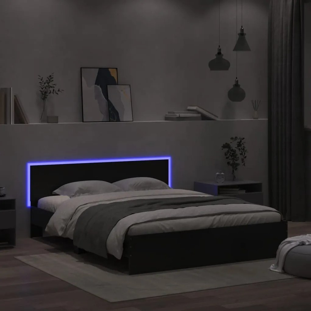 3207596 vidaXL Cadru de pat cu tăblie și LED, negru, 160x200 cm