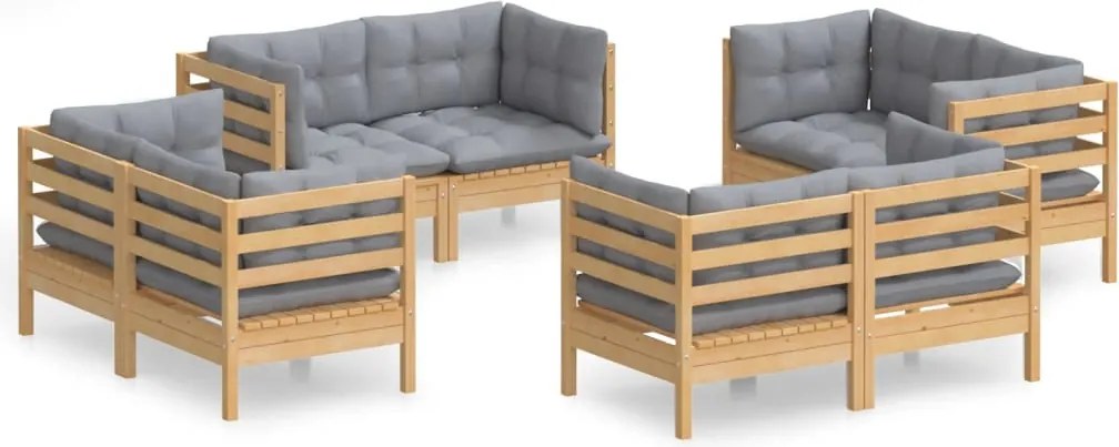 vidaXL Set mobilier de grădină cu perne, 8 piese, gri, lemn de pin