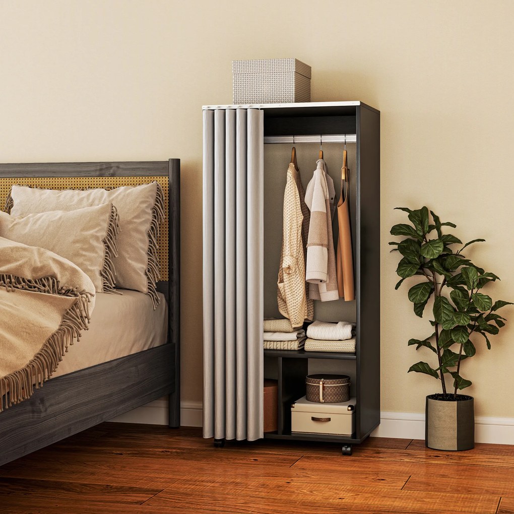 HOMCOM Dulap penderie Dulap de Depozitare Mobil cu cortină, Panouri de Particule, tijă suspendare, negru | Aosom Romania