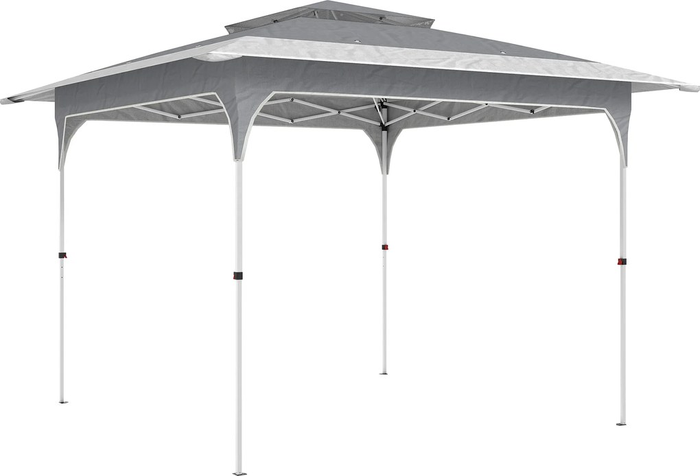 Outsunny Pavilion Pliabil 3.5x3.5 m Pop Up, Montare Ușoară cu Buton Central, Pavilion de Grădină Reglabil pe Înălțime cu Acoperiș Dublu, Geantă de Transport, UV50+, pentru Exterior, Gri Închis | Aosom Romania
