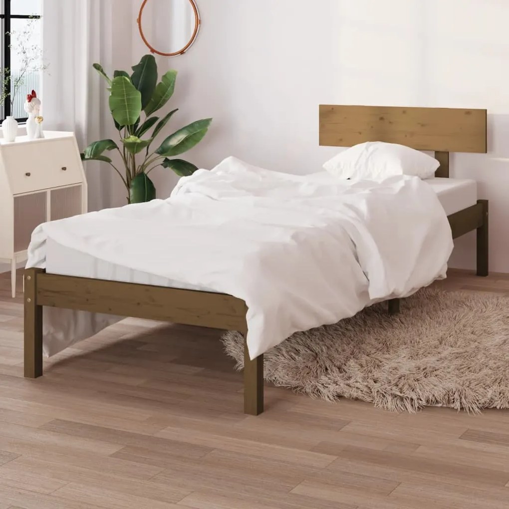 810110 vidaXL Cadru pat UK mic Single, maro miere, 75x190 cm, lemn masiv pin