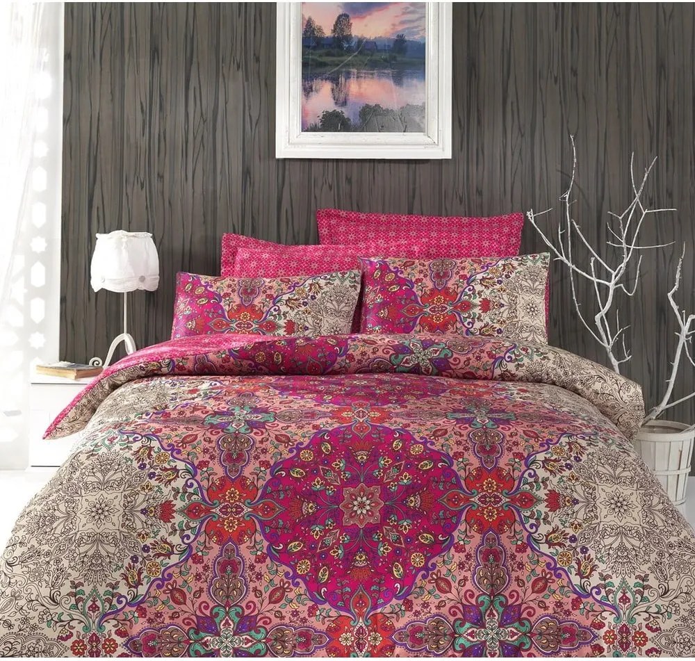 Lenjerie de pat cu cearșaf pentru pat dublu Tugba , 200 x 220 cm