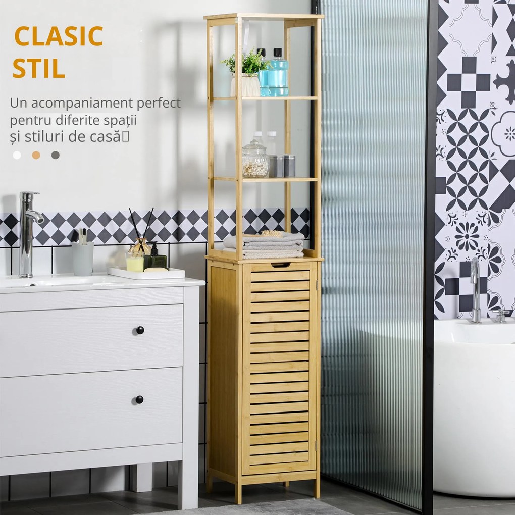 Kleankin Turn Mobilier Baie, Spațiu Depozitare Vertical, Lemn, 34x30x173cm, Design Compact | Aosom Romania