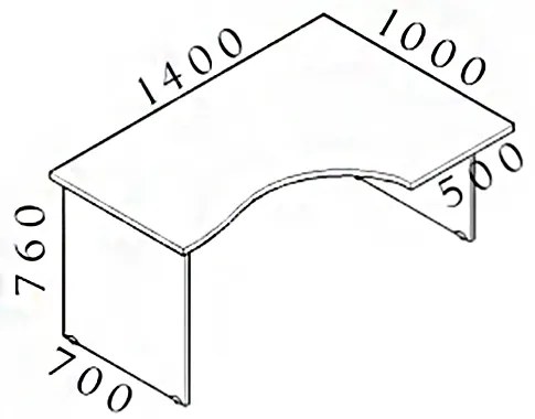 Masa ergonomica Visio 140 x 100 cm, dreapta, alb