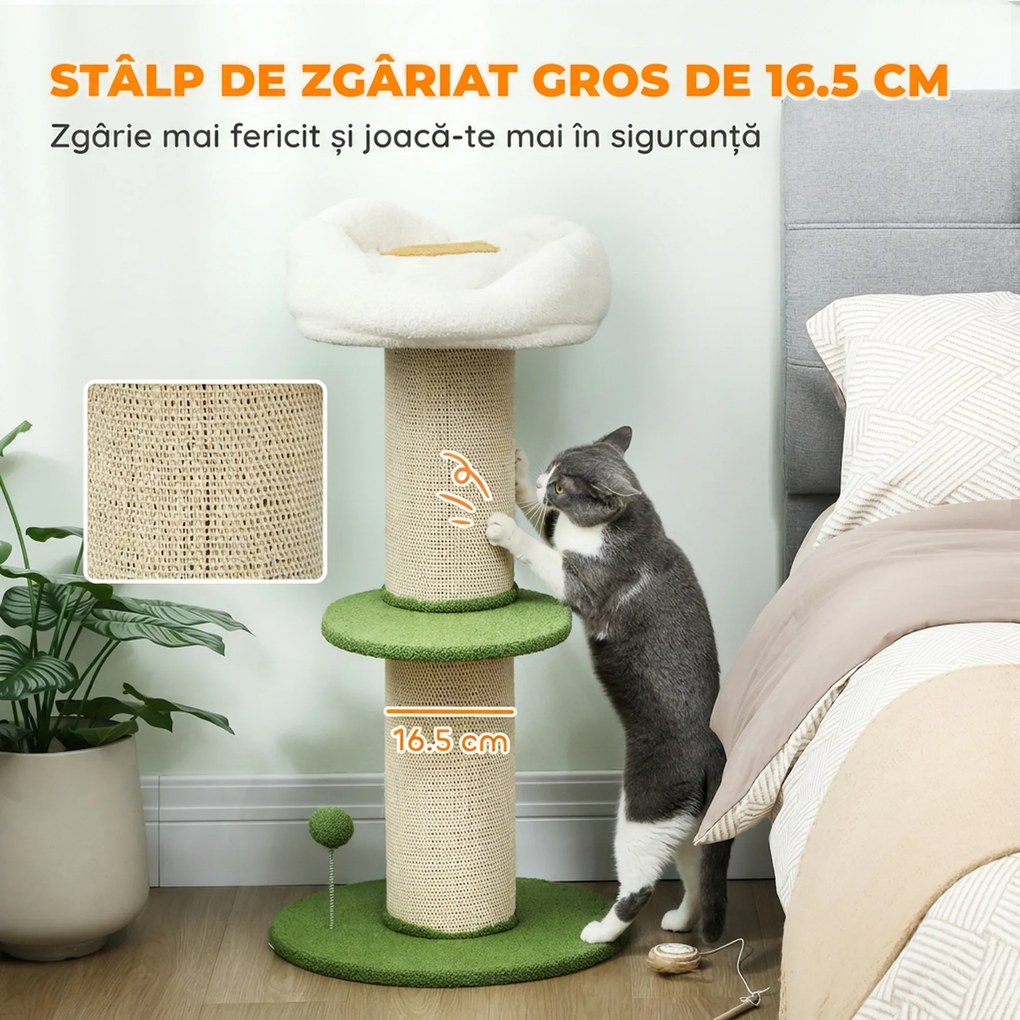 PawHut Ansamblu pentru Pisici, din Sisal și Pat în Formă de Floare Verde, 92cm | Aosom Romania