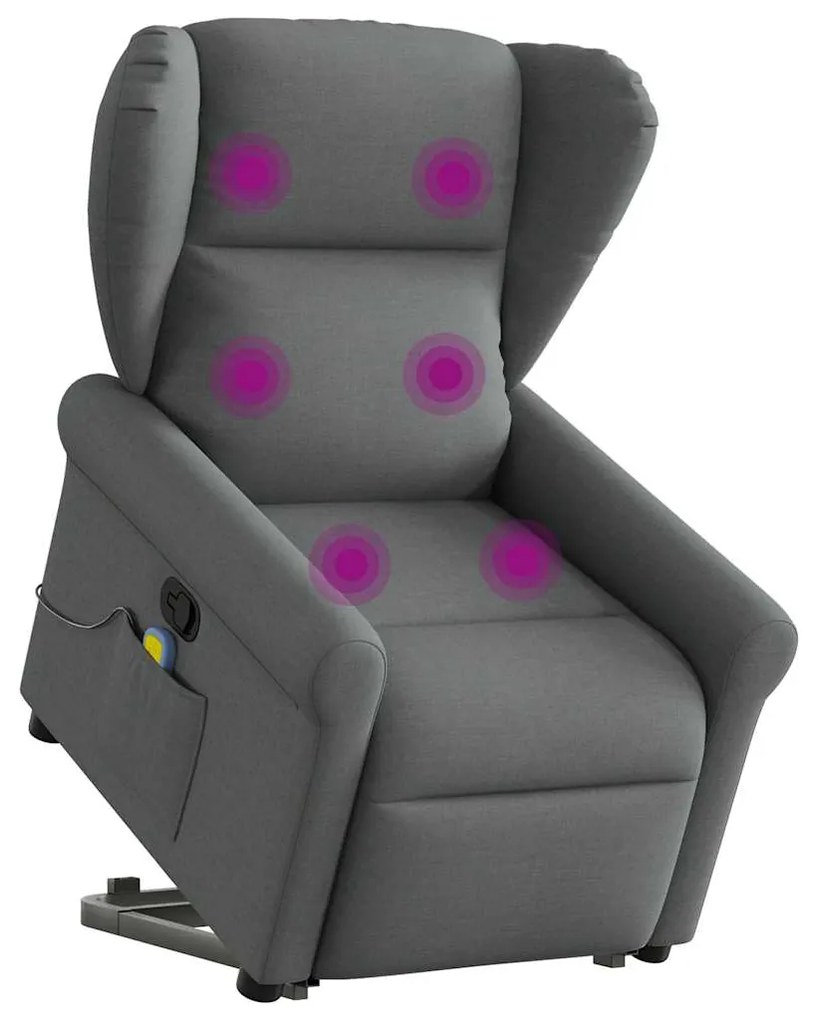 vidaXL Fotoliu de masaj rabatabil cu ridicare, gri închis, textil