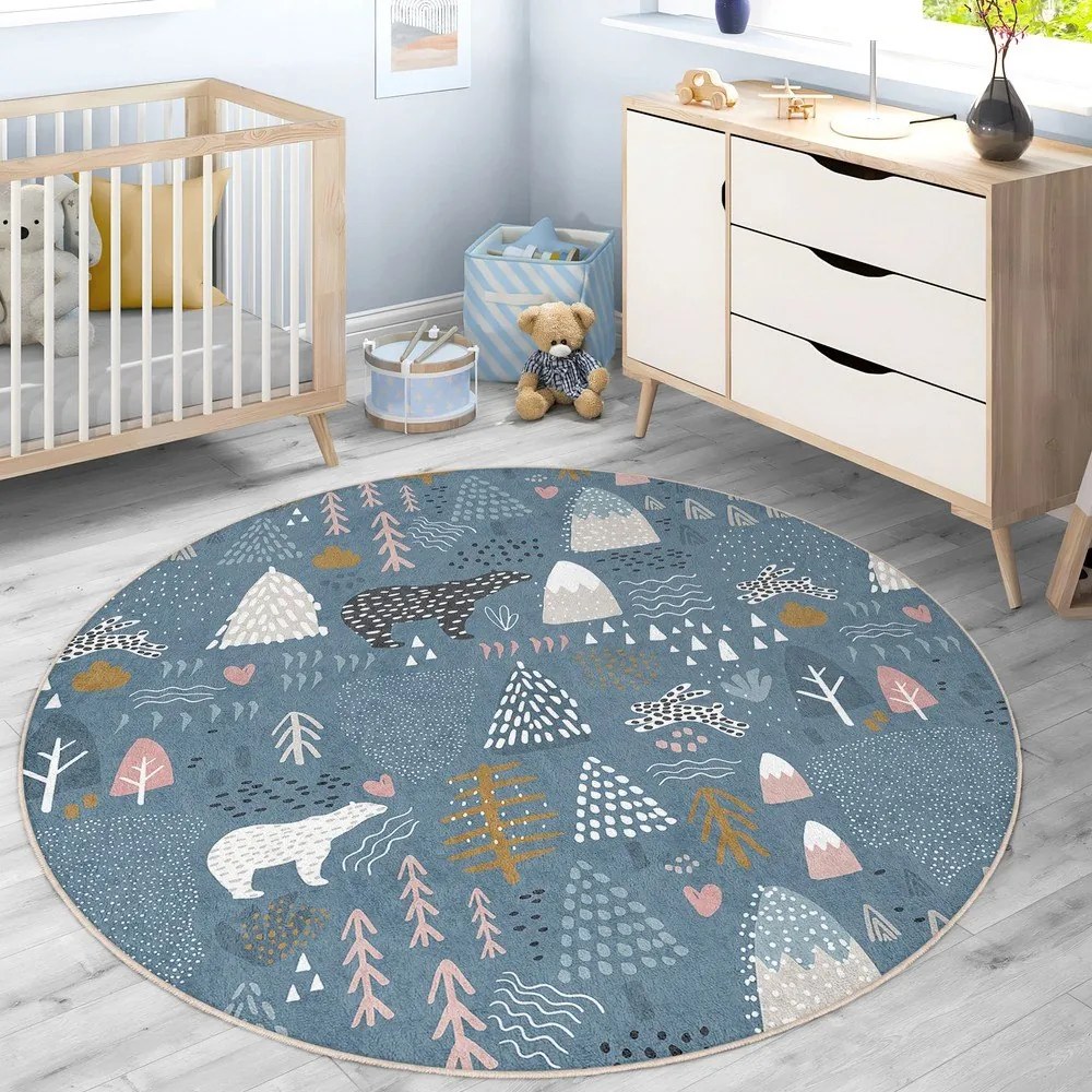 Covor pentru copii albastru lavabil ø100 cm Forest Land – Mila Home