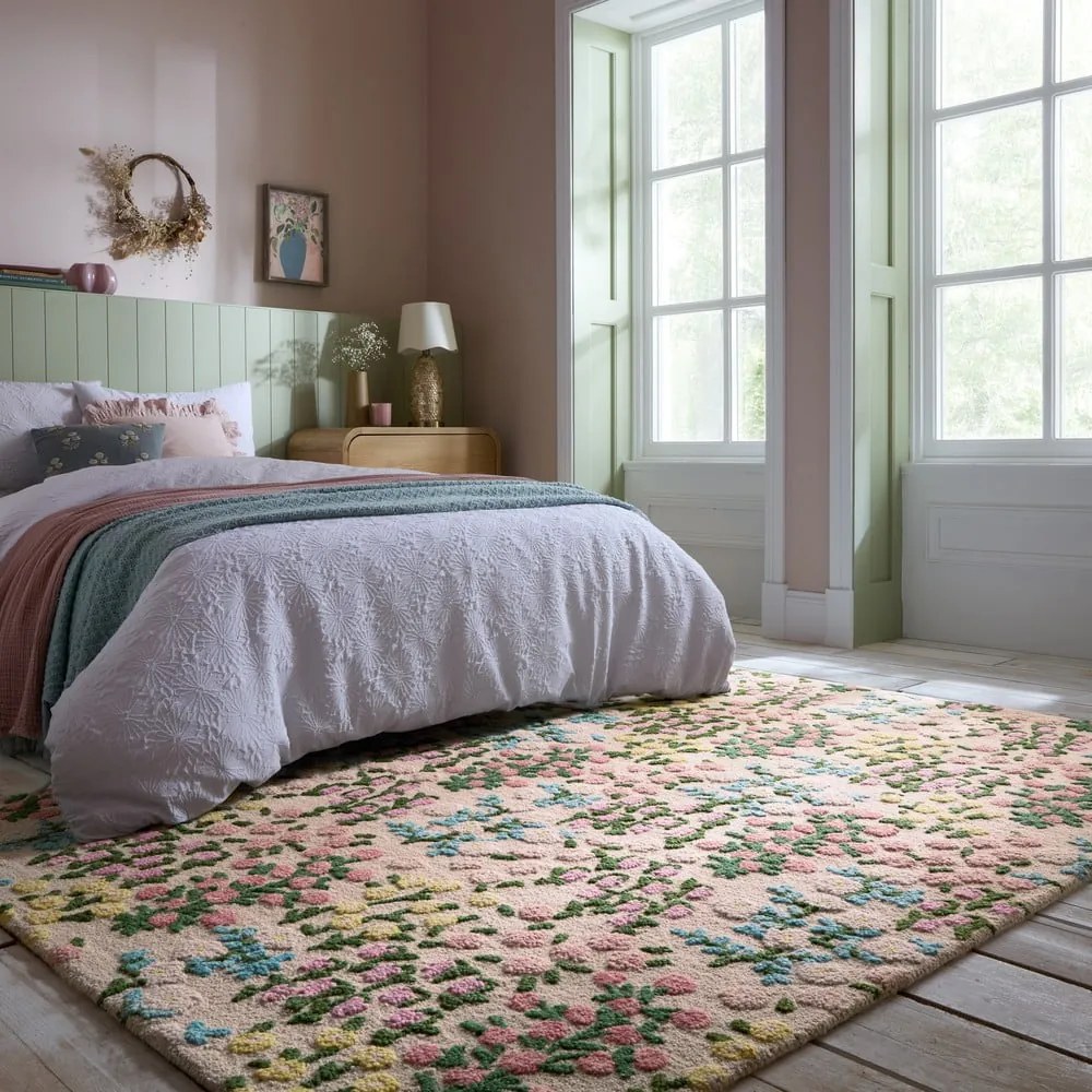 Covor crem țesut manual din lână 120x170 cm Emilia Floral – Flair Rugs